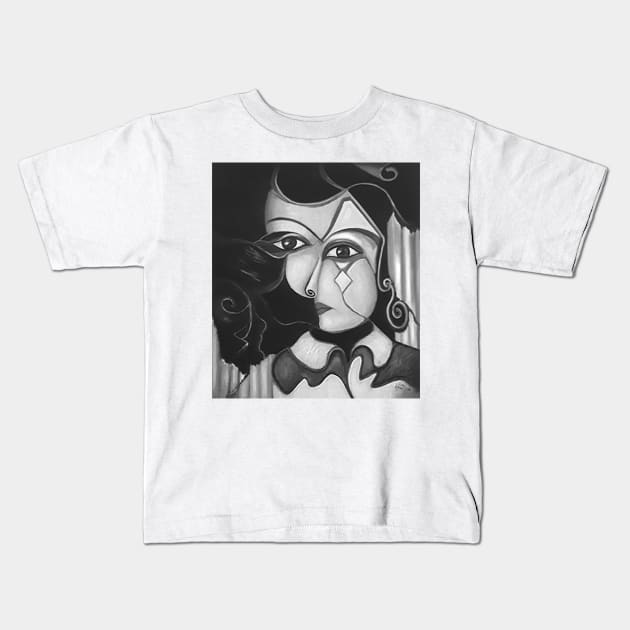 Modern art painting black & white |  woman's Portrait Kids T-Shirt by ESSED